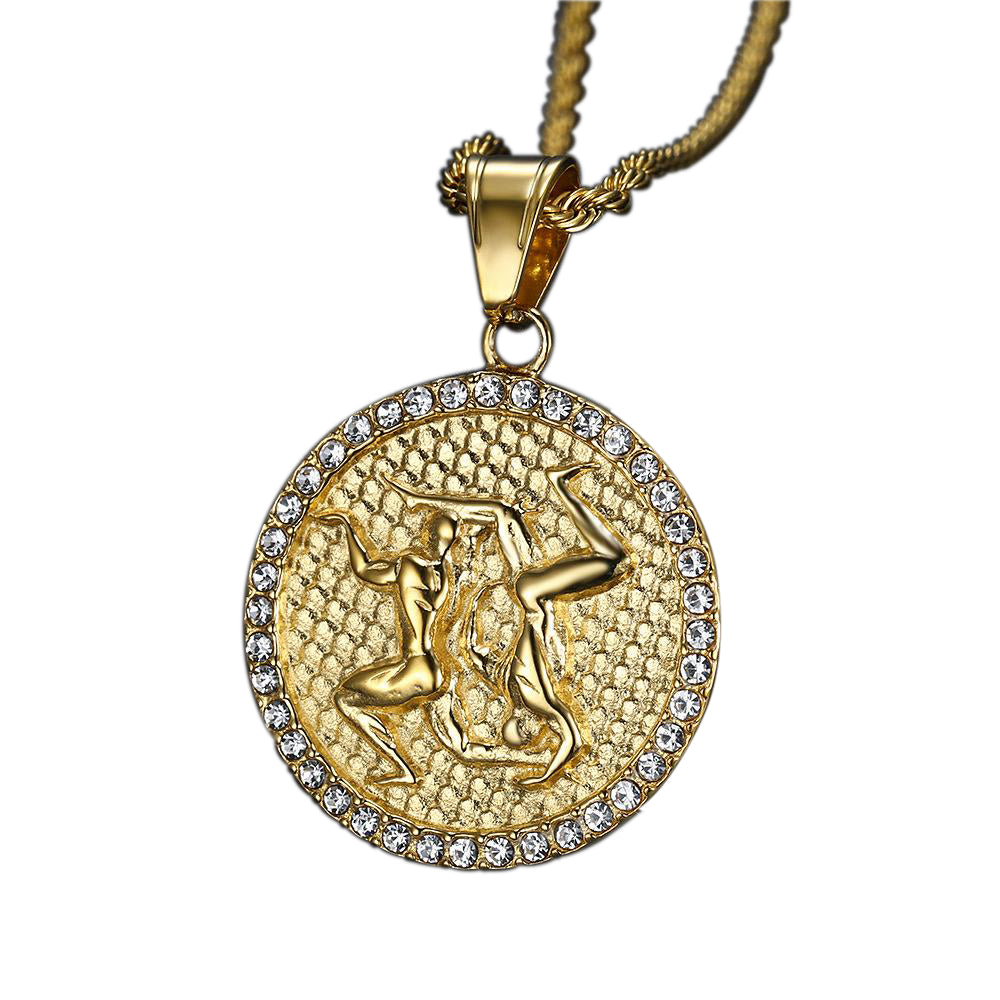 Men's Gold/Crystal Gemini (The Twins) necklace