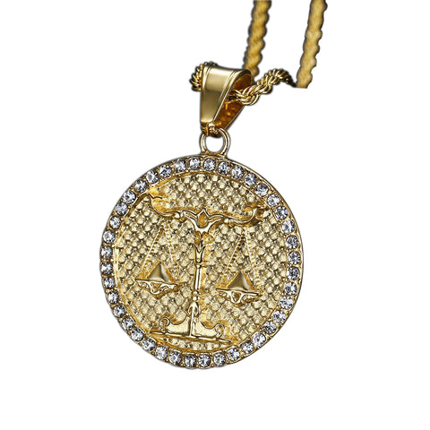 Men's Libra Gold/Crystal (The Scales) necklace