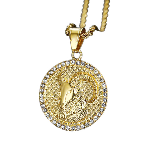 Mens Aries Gold/Crystal (The Ram) necklace