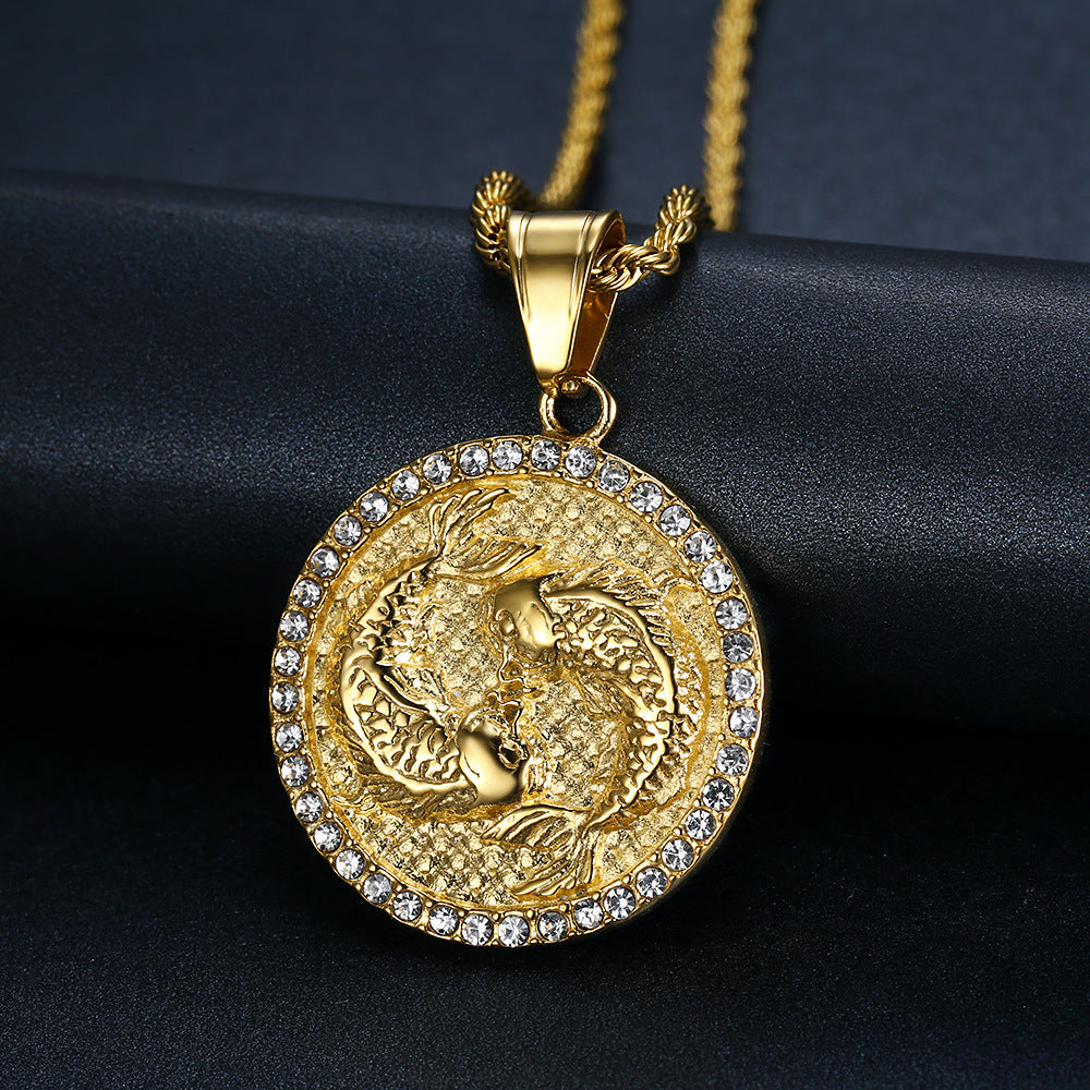 Men's Pisces Gold/Crystal (The fish) necklace