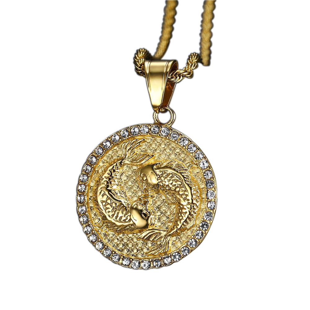 Men\'s Pisces Gold/Crystal (The fish) necklace