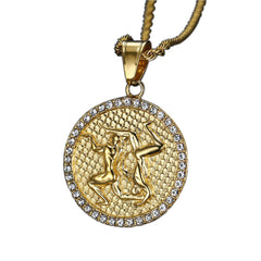 Men's Gold/Crystal  Gemini (The Twins) necklace