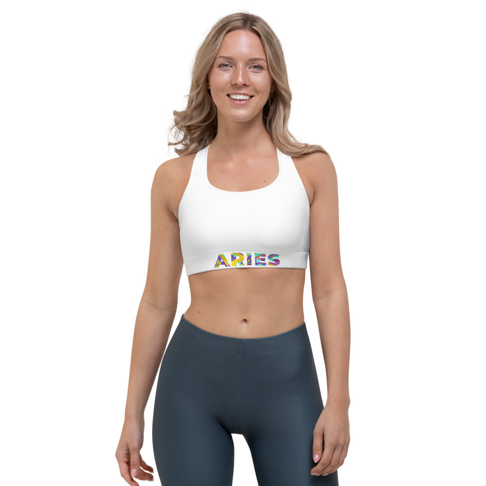 Aries white Sports bra